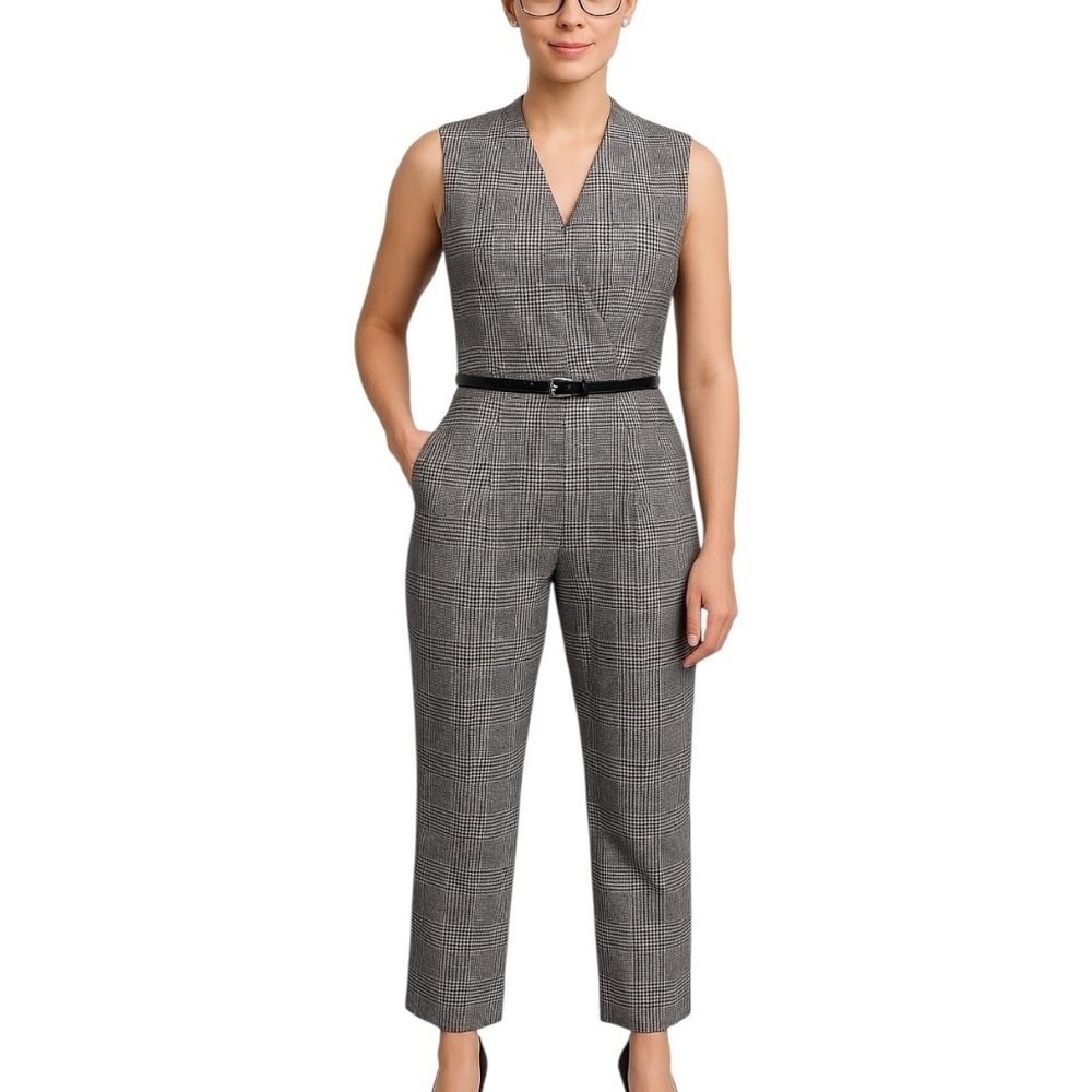 NWOT Stella & Julie 6 Houndstooth Ankle Length Romper Jumpsuit Business Chic 90s